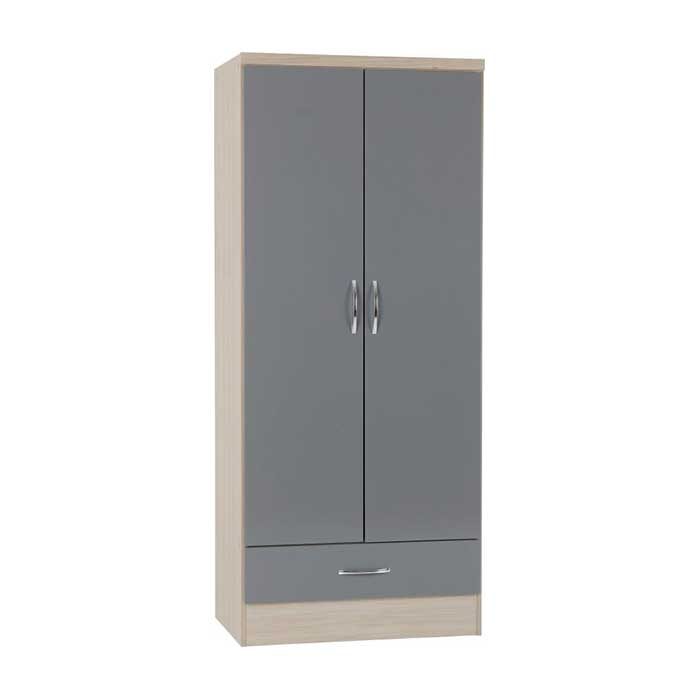 Nevada 2 Door 1 Drawer Wardrobe in grey