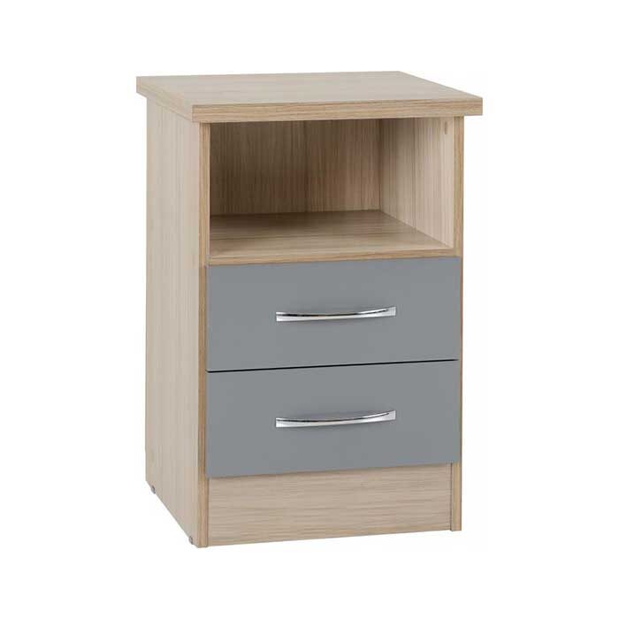 Nevada 2 Drawer Bedside Table in Grey