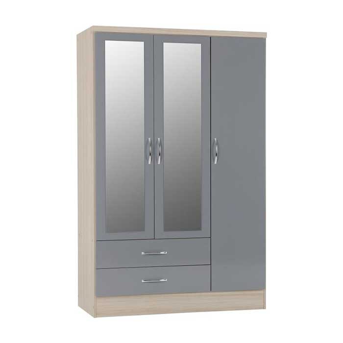 Nevada 3 Door 2 Drawer Mirrored Wardrobe in grey