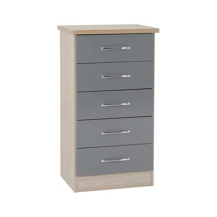 Nevada 5 drawer narrow chest in grey