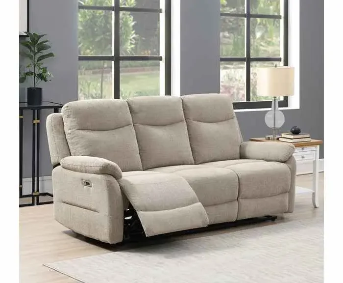 Keegan Oatmeal 3 Seater Electric Recliner Sofa