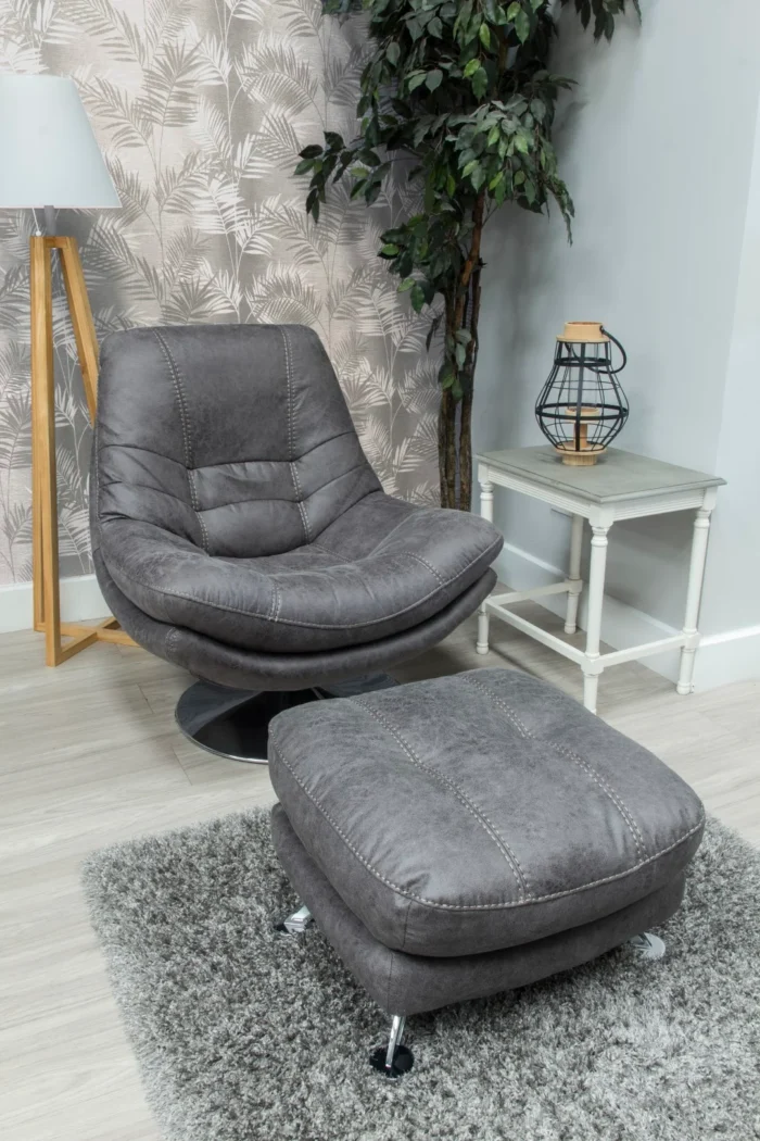 Axis Dark Grey Swivel Chair and Footstool