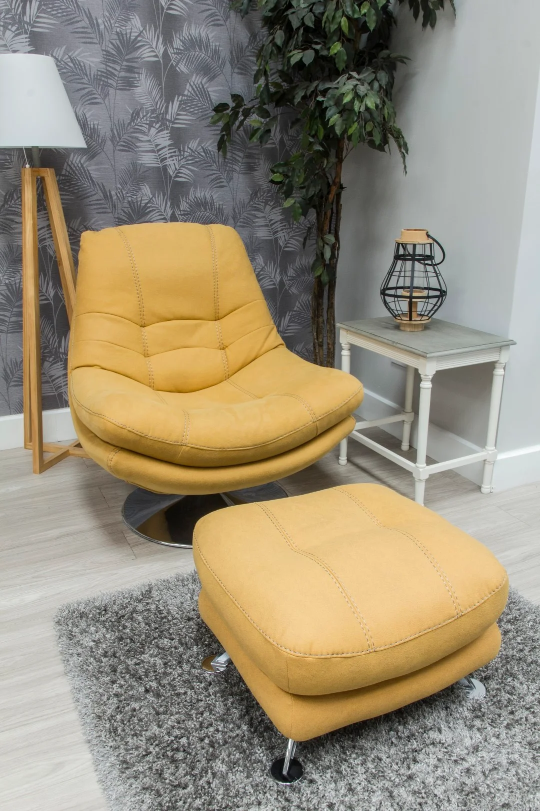 Axis Yellow Swivel Chair and Footstool
