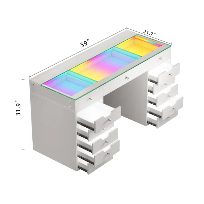 Eva 13 Drawer Vanity Desk with RGB Lighting and Full Lighting - Image 2
