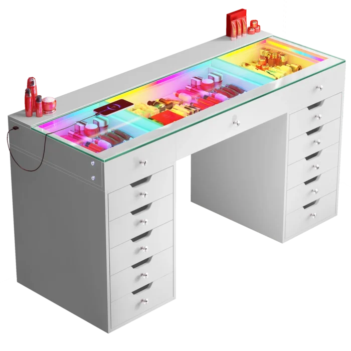 Eva 13 Drawer Vanity Desk with RGB Lighting