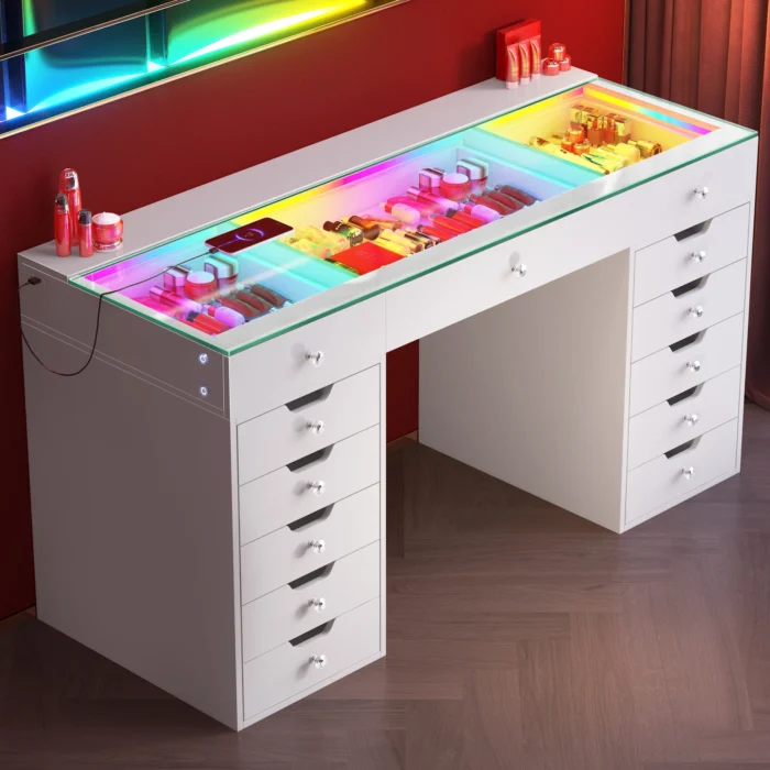 Eva 13 Drawer Vanity Desk with RGB Lighting - Image 2