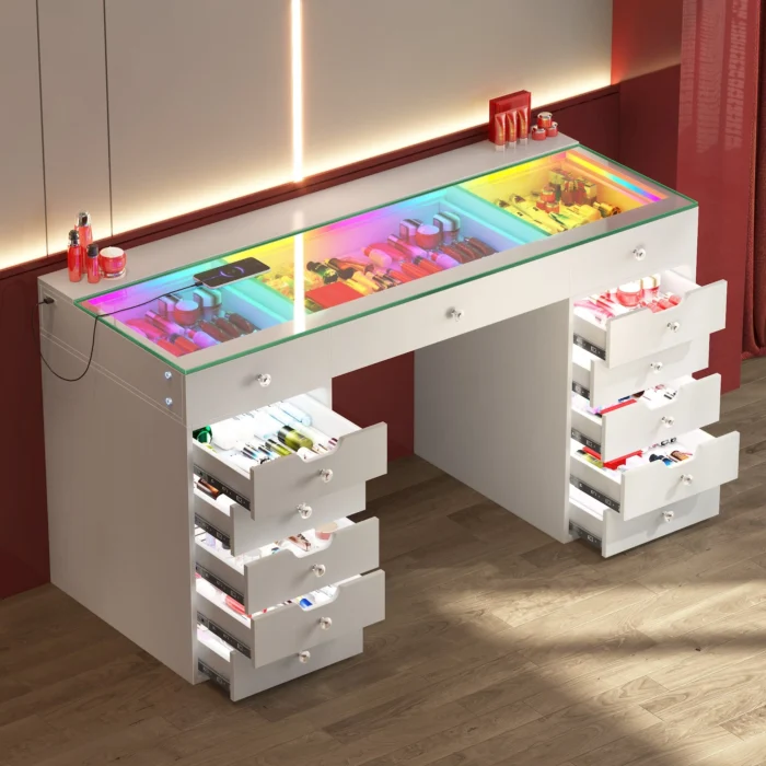 Eva 13 Drawer Vanity Desk with RGB Lighting and Full Lighting - Image 3