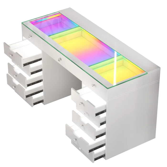 Eva 13 Drawer Vanity Desk with RGB Lighting and Full Lighting