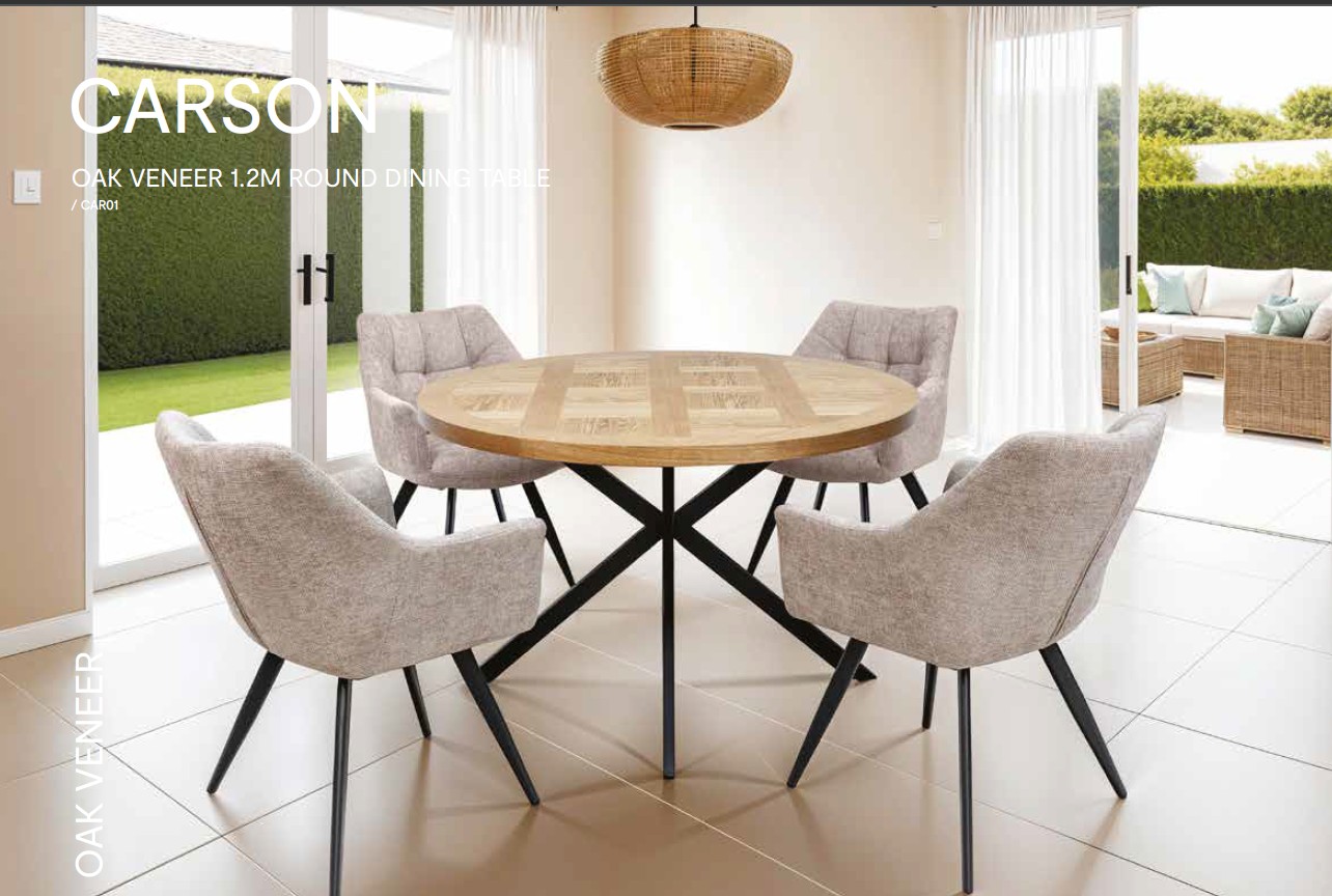 Carson Oak Veneer 1.2m Round Dining Table