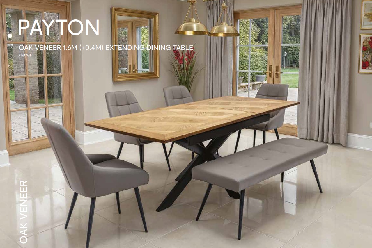Payton Oak Veneer 1.6m (+0.4m) Extending Dining Table